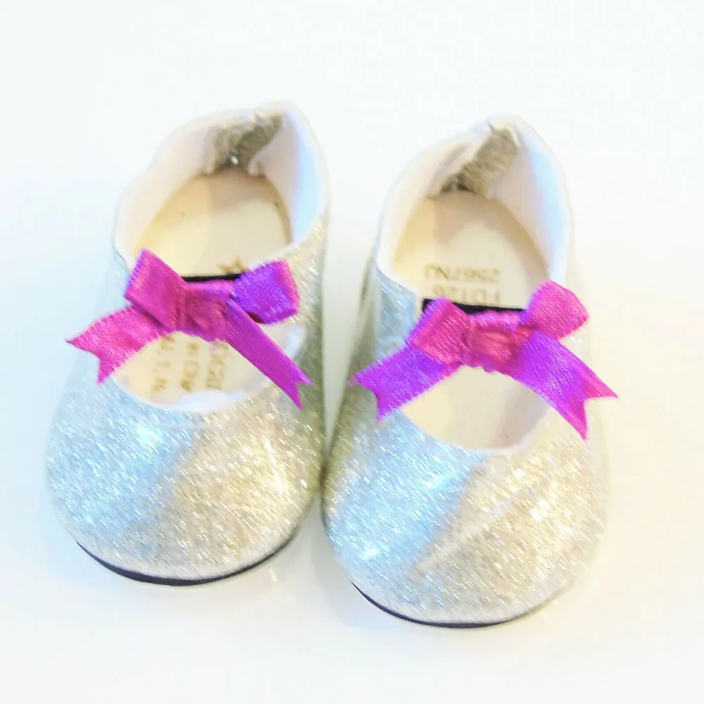 American Girl Gabriela Tap Shoes Marisol Dance Glitter Silver Pink Bows Patent